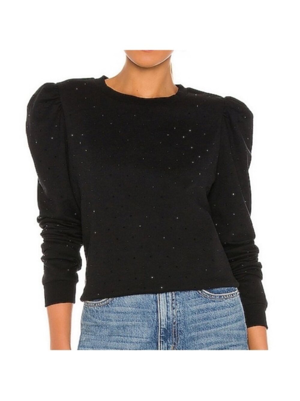 Generation Love Embellished Puff Sleeve Sweatshirt, Black w/Black Rhinestones, S
